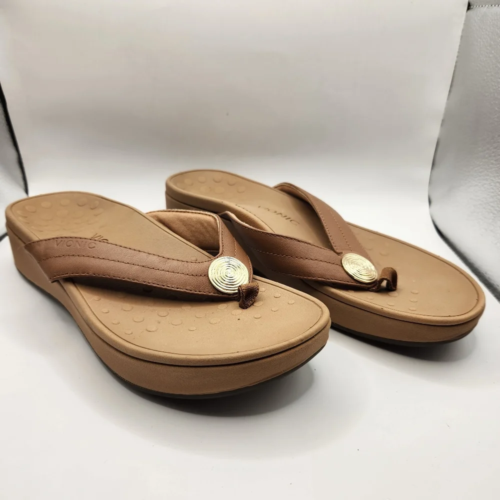 Women's Tan Vionic Pilar Platform Thong Sandals Size 9